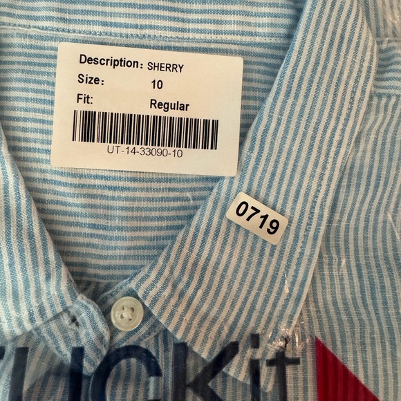 Untuckit Sherry Long Sleeve Button Down Shirt Blue & White Stripe - Picture 7 of 8
